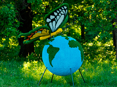 Топиари композиция бабочка Махаон на земном шаре - газон Eco