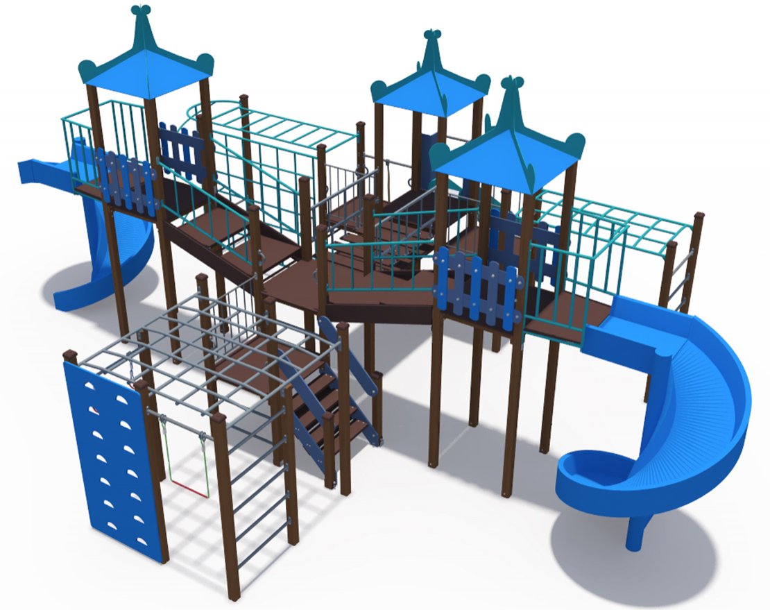 Игровой комплекс Лагуна с металлическим скатом 1500 и винтовыми открытми скатами Н-2000 ДИО 10113 - вид 2