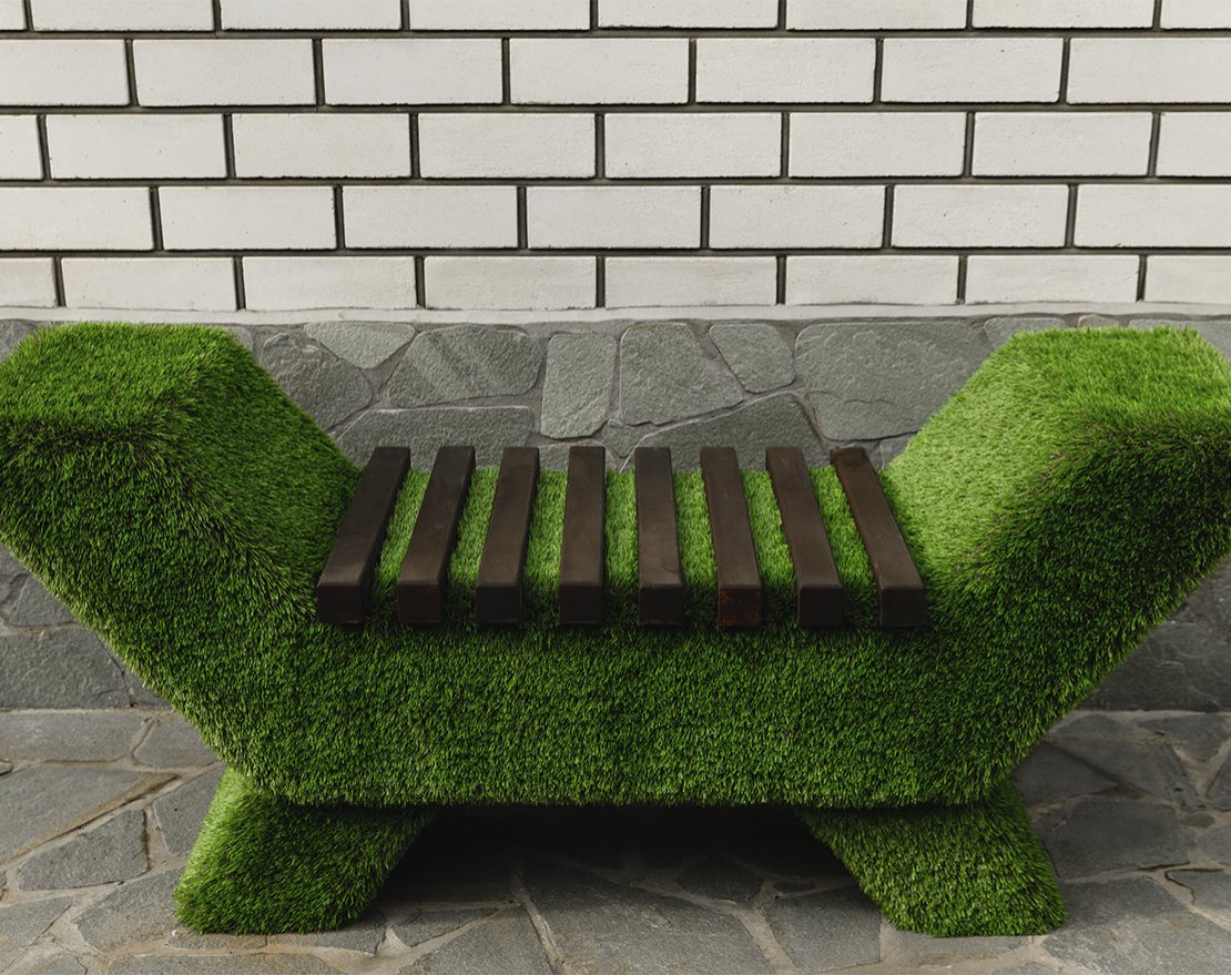 Топиари лавочка (темная, бук) - газон Premium - вид 3